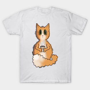 Orange Cat with Coffee Cup T-Shirt